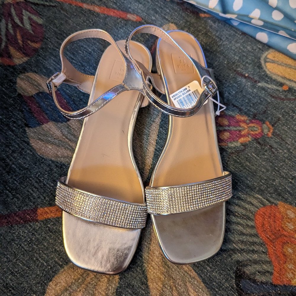 Silver cystal David's Bridal sandal size 7
